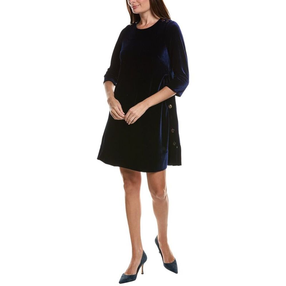 Gretchen Scott Womens  Button Up Buttercup Swing Velvet Dress, Navy